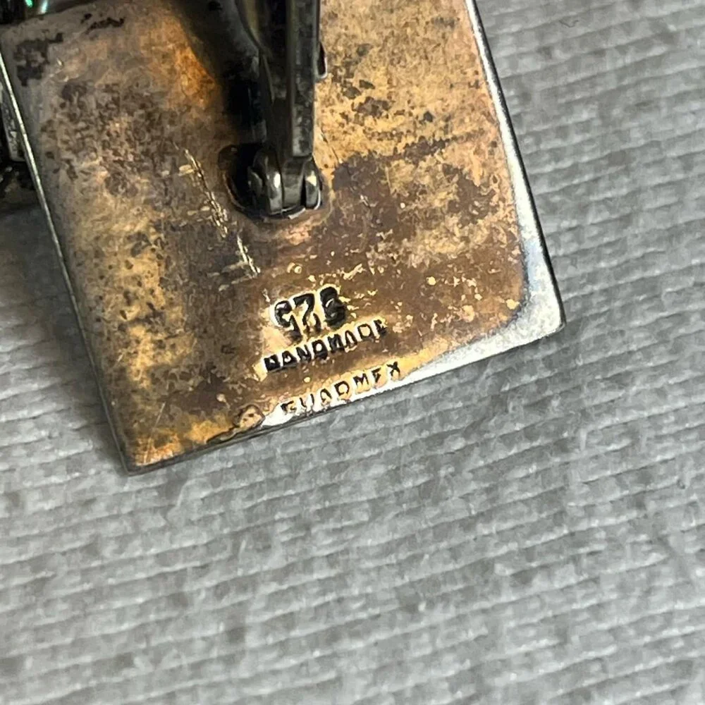 Vintage Silver Abalone Square Cuff Links Stamped 925/Handmade Formal Gift Weddin